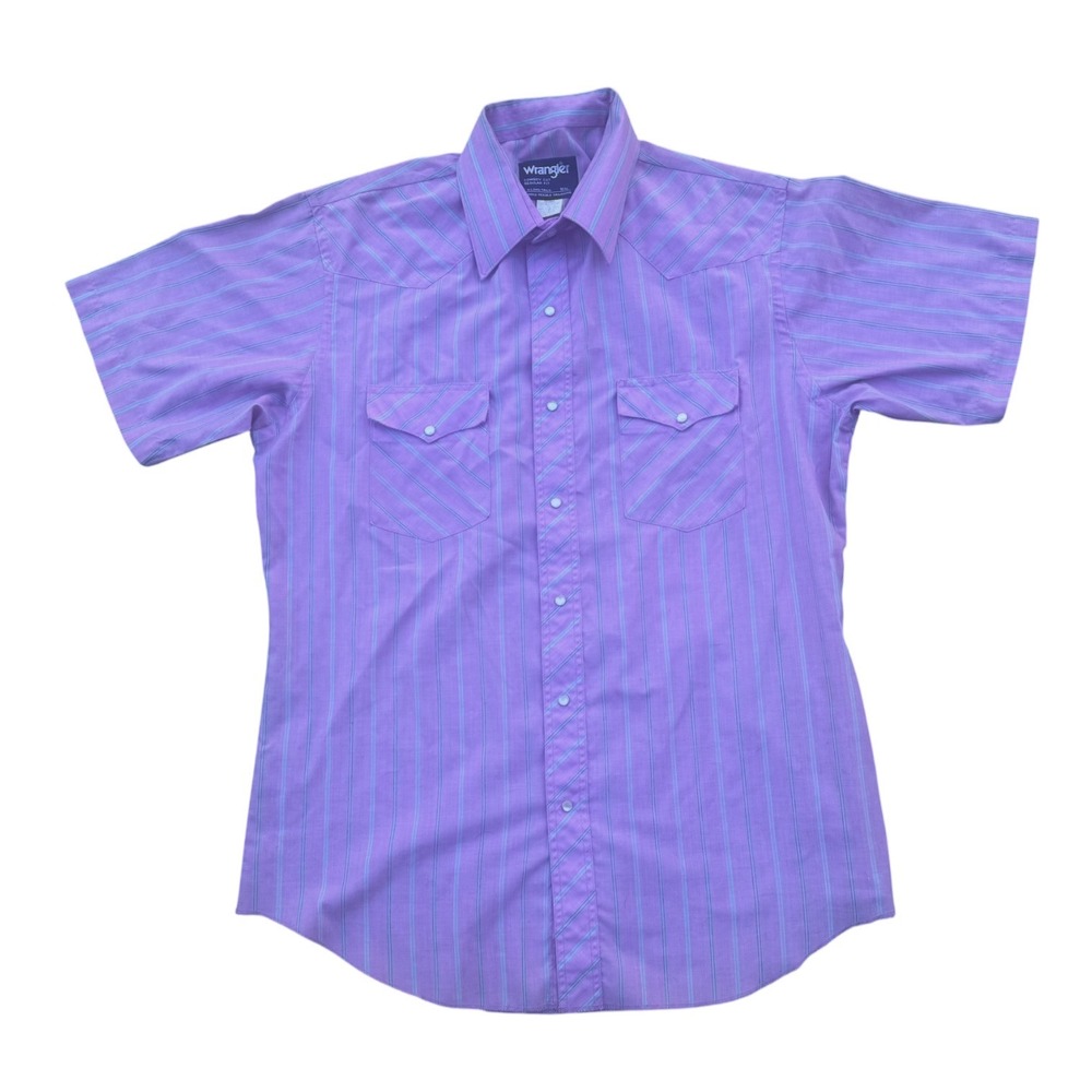 Wrangler Cowboy Cut Western Shirt Mens 16.5 pink Striped Pearl Snap SS